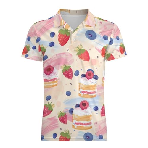Boys' Classic Polo Shirts Short Sleeve Moisture-Wicking Golf & Tennis Shirts for Youth Teens Strawberry and Blueberry Cake4