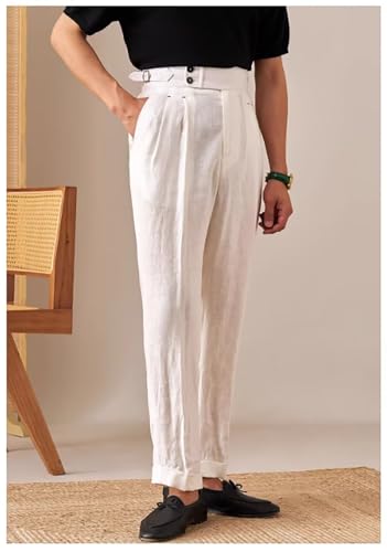 Men's Linen Pants Classic Gurkha Casual Summer Dress Pants Lightweight Linen Trousers4