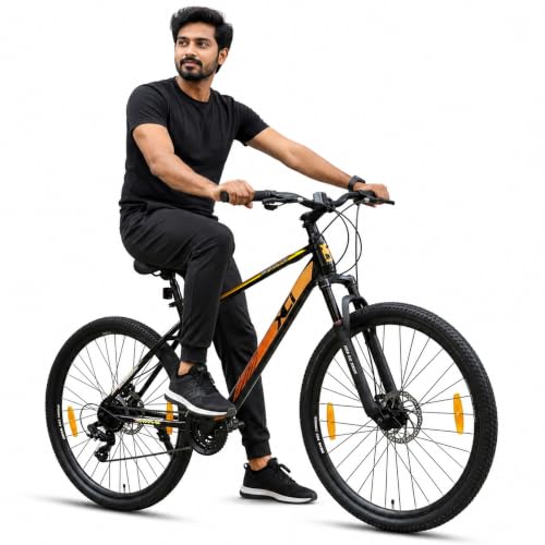 Image of XCi Brave 29T Shimano Geared for Men TUF Shox Front Suspension 21 Speed MTB 29 T (inch) Mountain Cycle Black Gold