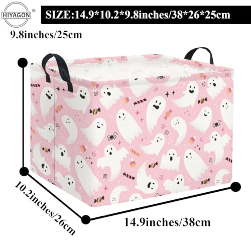 Image of Rectangular Halloween Basket for Boys and Girls Kids Trick or Treat Pumpkin Basket for Halloween Parties Cute Storage Bin Organizer Box Room Decor(Pink Halloween)
