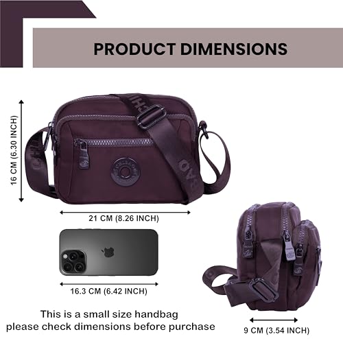 Image of TS WITH TECHSUN Small Crossbody Shoulder Bag for Women, Multi-Pocket Nylon Travel Handbag Messenger Purse, Adjustable Strap, Lightweight, Zipper Closure (21(L) X 16(H) X 9 (W) CM)