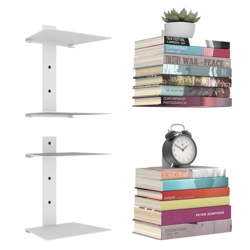 Mefirt Lot de 2 bibliothèques invisibles à 4 étages - En métal - Pour la chambre à coucher - Décoration de bureau à domicile - Blanc