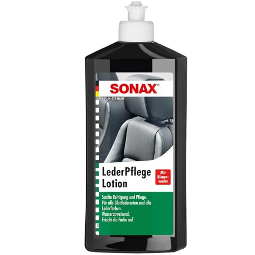 SONAX Lozione per la cura della pelle dell'auto (500 ml), rimuove lo sporco e ravviva i colori. Con protezione UV e profumo a pelle | Art. 0291200