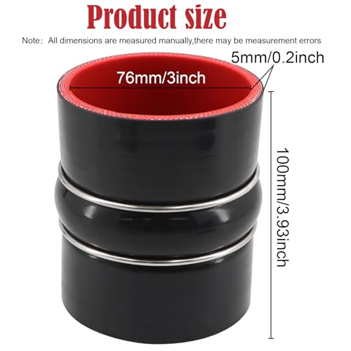 Image of ID 3 inch Silicone Straight Coupler Hose 4-Ply Length 4 inch with 2 T-Bolt Clamps as Turbo Intercooler Intake Pipe,Fits Pipe OD up to 3 in(76mm)