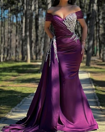 Off The Shoulder Mother of The Brides Dress Mermaid Wedding Guest Dress Satin Formal Gown with Slit S-P0152