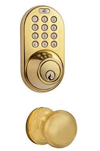 Flash Deals - 50% OFF MiLocks DFK-02P Electronic Touchpad Entry Keyless Deadbolt and Passage Knob Combo, Polished Brass