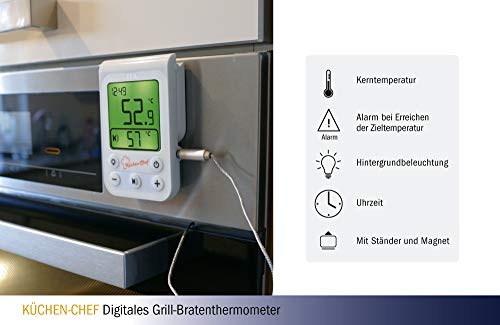 TFA Dostmann Küchen-Chef Digitales Grill-Bratenthermometer mit Hintergrundbeleuchtung, Kunststoff, weiß, L85 x B30 x H225 mm