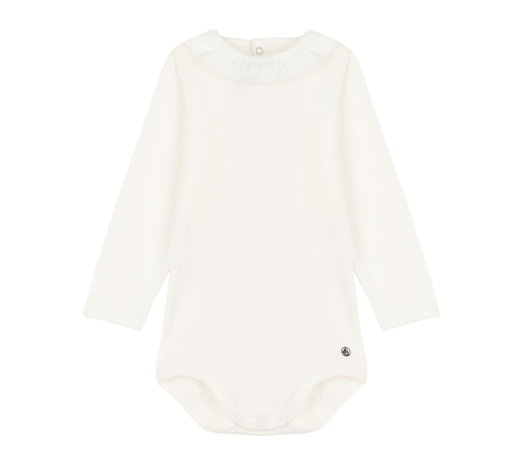 Petit Bateau Baby Girls’ Long Sleeve Collared Bodysuit, White Marshmallow, 18 months