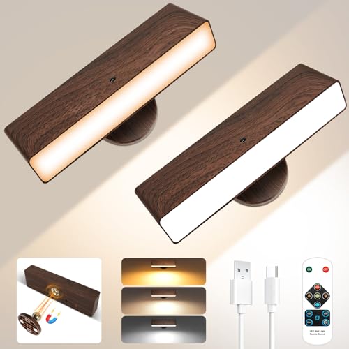 Toowell LED Akku Wandleuchte Innen Wandleuchte Ohne Stromanschluss,Kabellos Wandlampe Ohne Strom,Akku Wandlampe Ohne Bohren Aufladbar Wandleuchten mit Fernbedienung für Schlafzimmer Wohnzimmer,2 Stück