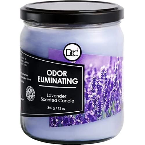 Lavender Odor Eliminating Highly Fragranced Candle – Eliminates 95% of Pet, Smoke, Food, and Other Smells Quickly – Up to 80 Hour Burn time – 12 Ounce Premium Soy Blend