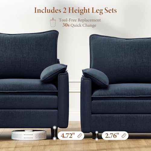 Image of Vesgantti 142 inch U Shaped Sectional Couch, Comfy Cloud Modular Sectional Sofa with 2 Ottoman Deep Seat Chenille Modern Cloud Sofa, Modular Sofas for Living Room, Bedroom and Apartment, Blue