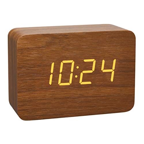 TFA Dostmann Design Funk-Wecker in Holz-Optik Clocco, 60.2549.08, Kunststoff, braun/orange