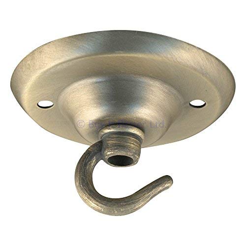 ElekTek Piastra soffitto con gancio diametro 75 mm Finiture metalliche colori verniciati a polvere + Viti corrispondenti. Per accessori a sospensione e lampadari Ottone Antico