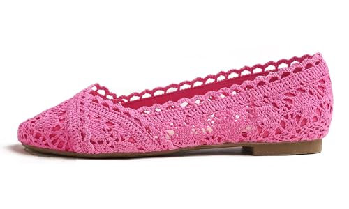 Image of FEVERSOLE Women's Comfort Breathable Knit Crochet Shoes Lace Ballet Flats