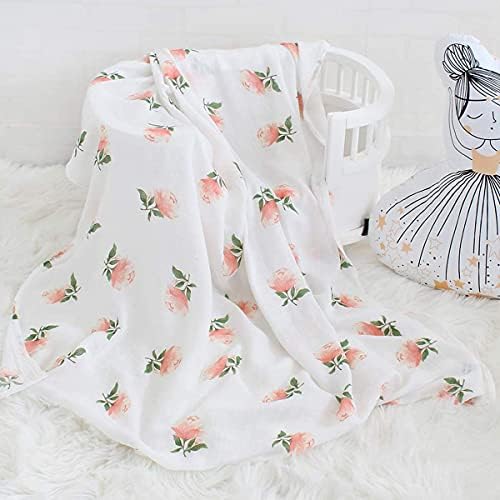 RONGRONG 3 Packs Bamboo Muslin Swaddle Blankets, 120 x 120 cm Large Soft Baby Swaddle Wrap, Baby Receiving Blankets (Floral & Flamingo & Feather Print)