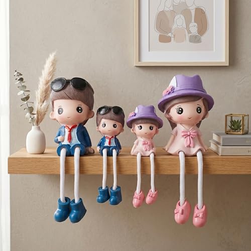 Image of Cute Couple Gift Set Decorative Showpiece,Cute Family Hanging Legs Showpiece (Beautiful Couple with Kids Holding Drinks)