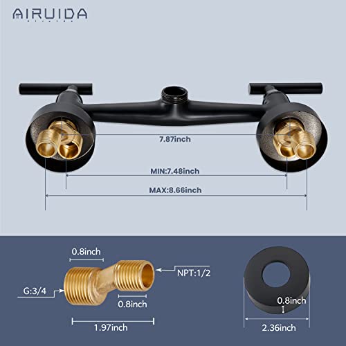 Airuida Wall Mount Kitchen Sink Faucet Matte Black Wall Mounted Kitchen Faucets 8 Inch Center Double Cross Handles 360 Degree Swivel Spout Restaurant Utility Laundry Commercial Mixer Tap #TOP4