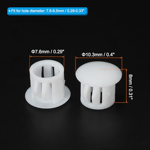 Image of PATIKIL Hole Plugs Plastic, 100 Pcs 10mm(3 /8 inch) Screw Bumper Hole Plug Flush Snap Type Round Hole Cover Caps for Round Holes Cabinet Furniture Kitchen, White