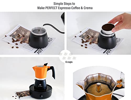 Kleeklea Stovetop Espresso Coffee Maker, Italian Moka Pot With Transparent Top Lid, 6 Espresso Cups Classic Aluminium Percolator Coffee Pot For Cuban Grace Café Brewing Orange/Black #TOP4