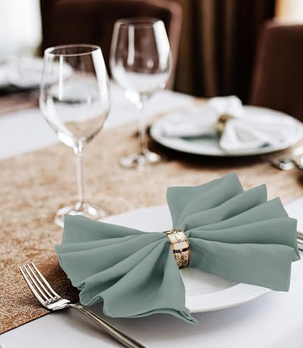 Image of Dining Table Napkins Polycotton Set of 6 Cloth Napkins for Dining Table Dinner Napkins Cloth 17x17 Inches for Party Wedding Cocktails Restaurant Decoration Regular Use Napkins-Light Grey