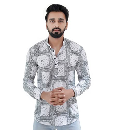 Image of Men's Casual Lycra Digital Print Cotton Blend Regular Full Sleeves with Mandarin Collar Kurta - Combo of 3, Yellow | C3 Y Multi GY