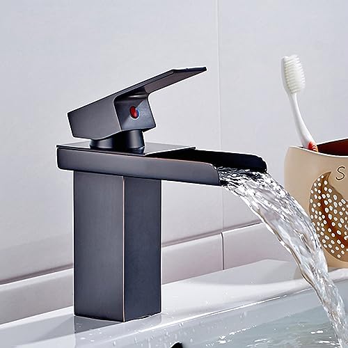Mitigeur cascade noir rétro pour lavabo monotrou de salle de bains - 5