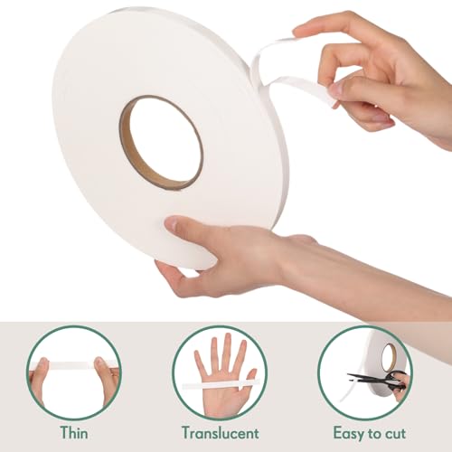 Image of Tatuo 2 Rolls Double Sided Foam Tape PE Foam Tape Sponge Soft Mounting Adhesive for DIY Craft Picture Poster Hanging(1 /2 Inch by 66 Feet,White)