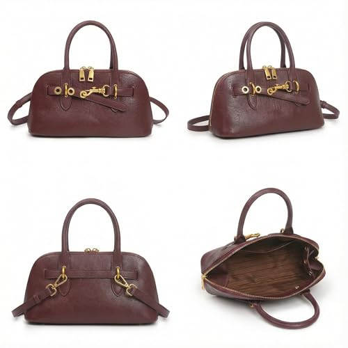 Image of Womens Leather Satchel Handbag, Top Handle Crossbody Purse | Genuine Leather, Structured Satchel, Small or Large, Top Handle, Crossbody Strap, Daily Carry, Work Travel