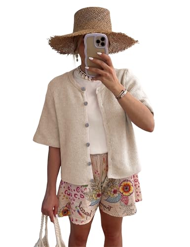SCUSTY Women's Lightweight Cardigan Short Sleeve Button-Down Summer Cardigan Sweater