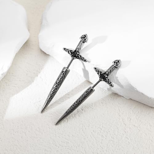HANRESHE Sword Stud Stud Earrings for Men Stainless Steel Sword Cross Gothic Earrings Jewelry4