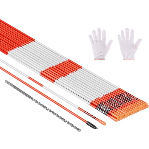 VEVOR Schneestangen, 20 Stück, 122 cm lang, 6,35 mm Durchmesser, Auffahrtstangen mit 30 cm Stahlbohrern, reflektierende Einfahrtsmarkierung, Fiberglasstangen für Parkplätze, Gehwege, Schneeräumen
