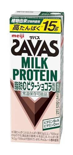 SAVAS(ザバス) MILK PROTEIN 脂肪０ ビターショコラ風味 200ml×24本 たんぱく15g 明治 ミルクプロテイン（Amazon）