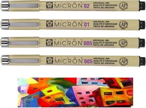 PIGMA MICRON Sakura 005, 005, 01, 02, 4 szt. czarne etui i 1 karta