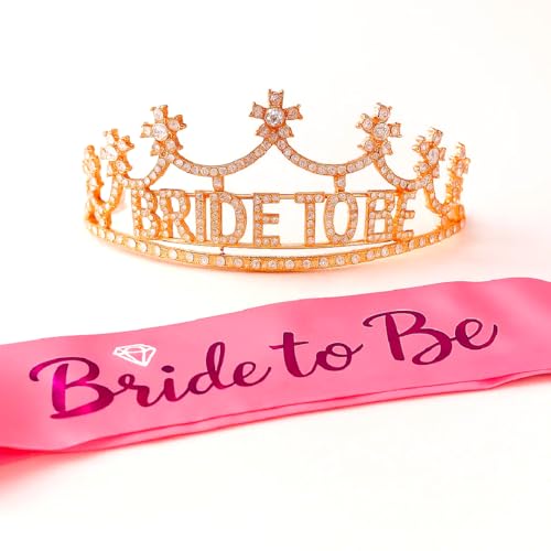 Image of Wanna Party Women's Bride to Be Crown Tiara and Bride to Be Sash Crystal Rhinestone Tiara Headband for Wedding Bridal Shower