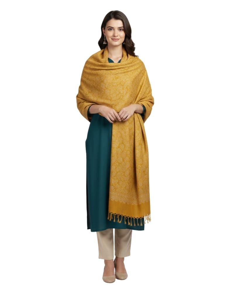 kti Floral Design Woolen Green Color Shawl For Women-picture-14