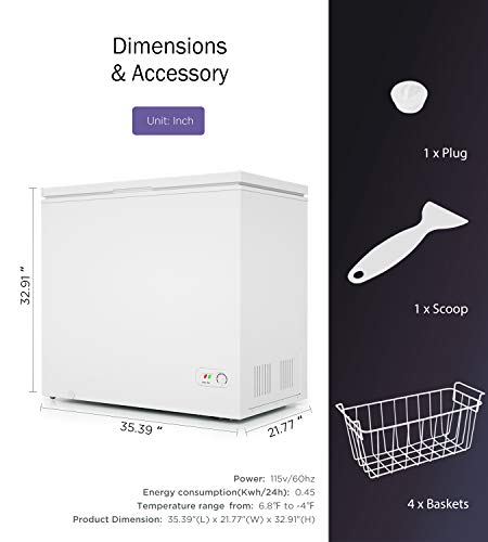 ADT Chest Freezer Free-Standing Top Door Freezers 6.8℉ to -4℉ (White, 7.0 Cubic Feet)