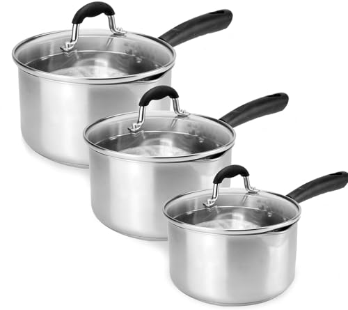 Stainless Steel Saucepan Set | Cooking Pan | Stainless Steel Pan Set | Cookware Saucepans for Gas, Ceramic, Solid-Plate Electric and Induction Hob | Cooking Pot