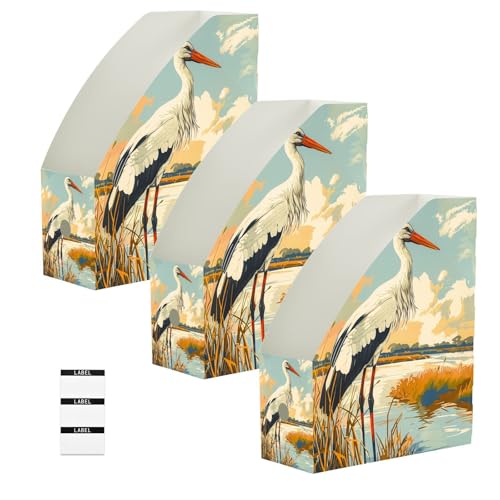 Boîte de rangement pour documents haut de gamme motif cigogne blanche délicate