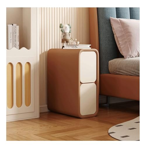HJYBFA HJYBFAWH Mesita de Noche Estrecha con 2 cajones de Cuero de Microfibra, Minimalista, Delgada, para sofá, Mesa Auxiliar para Espacios pequeños, Mueble de Dormitorio, Armario