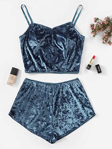 Image of RUEWEY Women Sexy Strappy Babydoll Lingerie Satin Pajama Set Camisole with Shorts 2 Piece Sleepwear