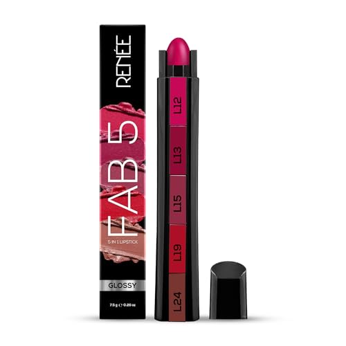 Image of RENEE FAB 5 Glossy 5 in 1 Lipstick 7.5 Gm - Five Shades in One - Moisturizing & Nourishing, Long Lasting, Glossy Finish - Intense Color Payoff - Compact, Glides Smoothly with One-Stroke Application