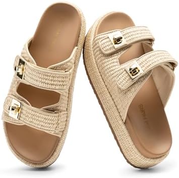 DREAM PAIRS Women's Espadrilles Platform Wedge Sandals,Natural,8 - 3