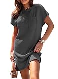 miduo Womens Oversized Fashion Casual Summer Crewneck Short Sleeve Ribbed Mini T Shirt Dress Dark Grey M
