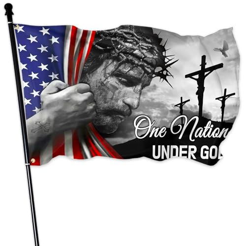 One Nation Under God Flags for Outside 3x5 Ft Christian Jesus American Flags Double Sided Mirror Printing for House Yard Outdoor Faith Patriotic Flags Banner Decor