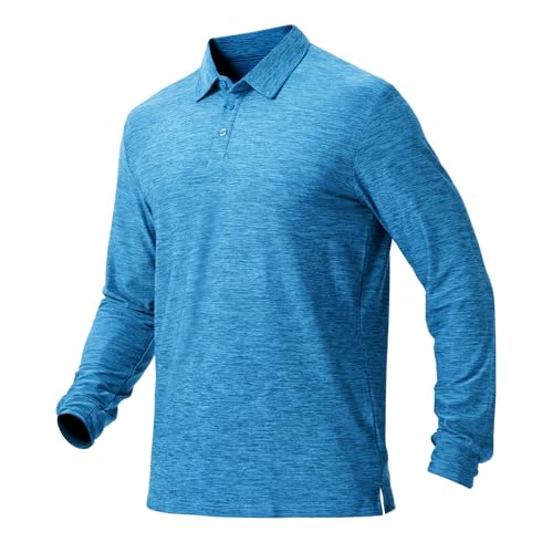 NAVISKIN Men's Polo Shirts UPF 50+ Sun Protection Long Sleeve Moisture Wicking Polo Shirts Quick Dry Golf Shirts Malibu Blue Size XL
