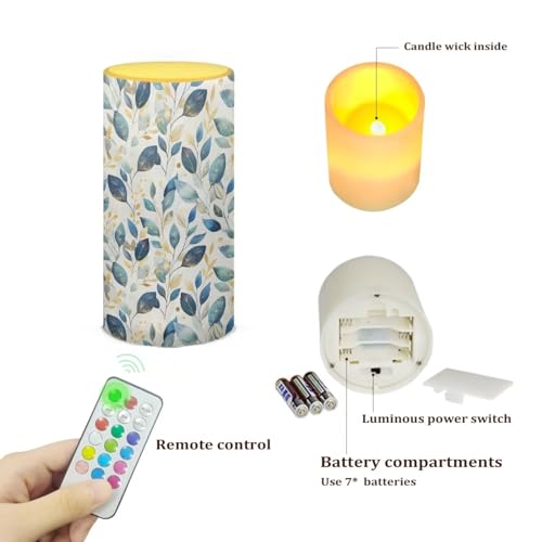 Image of Flameless Candle Flame Effect Realistic LED Lights, Battery Operated Flameless Table Lamp with Timer Remote 12 Colors Changing Ideal Gifts for Women, Blue Gold Leaf