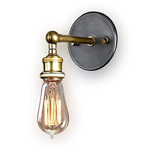 FLTRADE Lámpara de pared industrial con cabezal de latón ajustable, casquillo E27 de 40 W, estilo vintage, retro, para cafetería loft bar (sin lámpara), bronce Cover