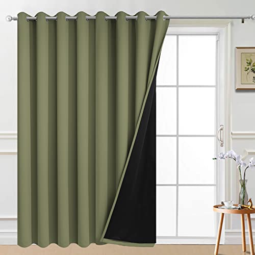 Image of Yakamok Sage 100% Blackout Patio Door Curtain Panels W100 x L84,1 Panel | Noise Reducing Barrier Panel for Sliding Glass Door, 2 Thick Layers Heat Full Light Blocking Patio Door Drapery