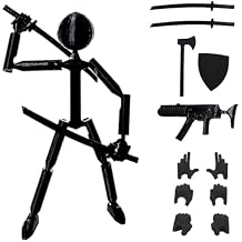 3D Printed 5.67-inch Matchstick Figure, Full Body Mechanical Movable Toy with 5 Weapons and 3 Hand Shapes, Desk Decoration.
