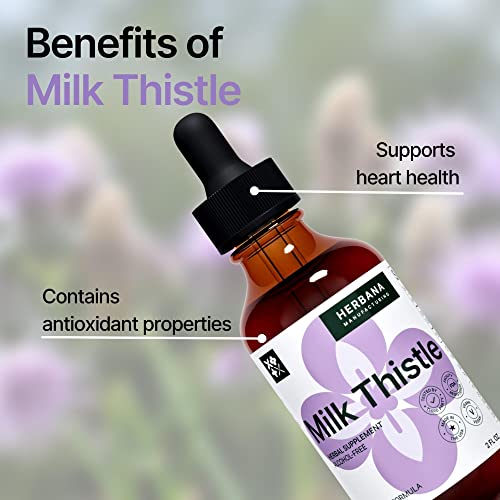Milk Thistle 2 Fl Oz Liquid Extract - Natural Liver Support Drops - Cleanse And Detox Herbal Supplement - Silybum Marianum Tincture For Man & Woman - Family Size - High Potency - 45-Day Supply #TOP3